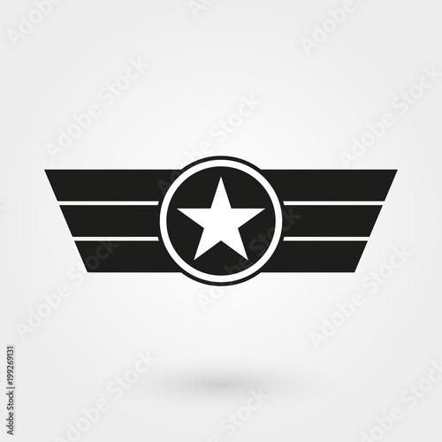 Wings with shield icon. Military and army badge. Pilot logo. Vector illustration. 