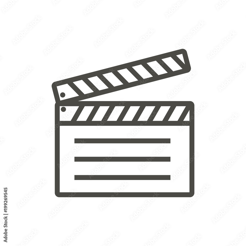 Film clap icon vector. Line movie symbol.