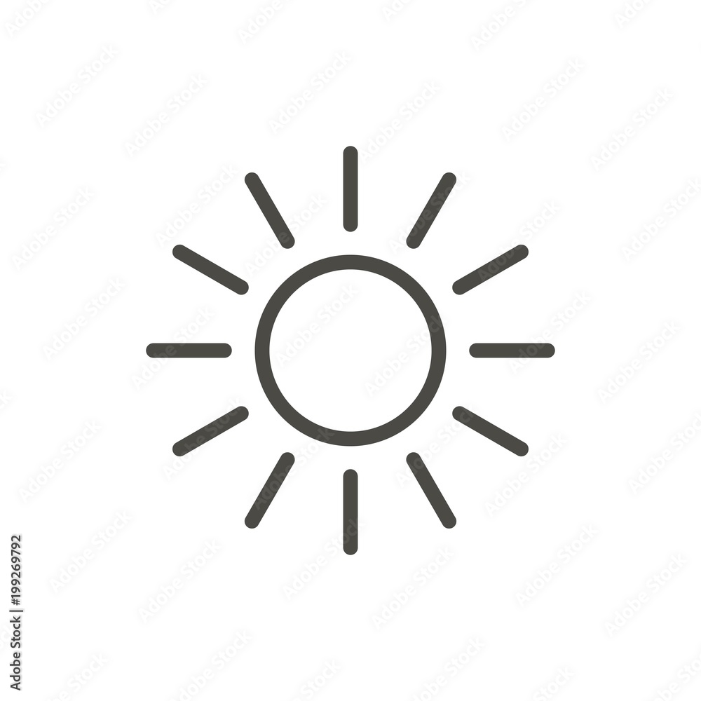 Sun icon vector. Line summer symbol.