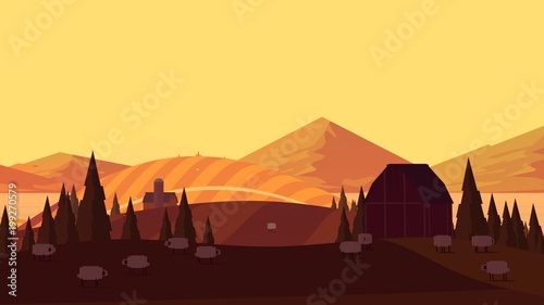 Rural cartoonish  toon landscape. 