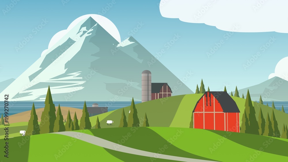 Rural cartoonish, toon landscape. Rural cartoonish, toon landscape.