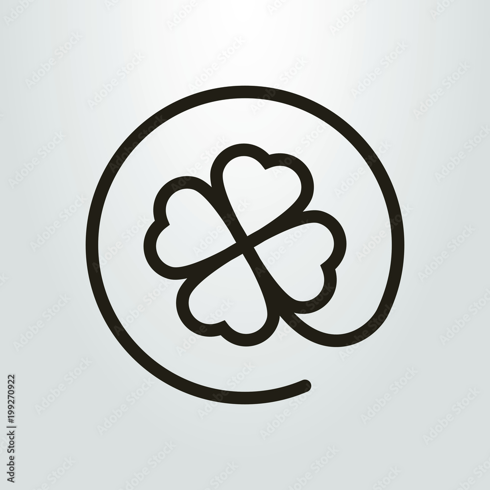 Black and white clover icon in a round frame
