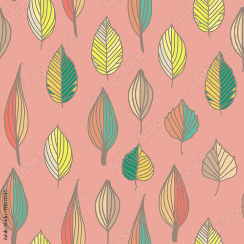 Seamless pattern with colorful leaves. summer seamless pattern, bright, bright, summer leaves. © taisiyakozorez