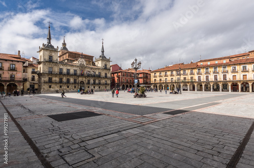 Main square of Leon with the old town hall in the background