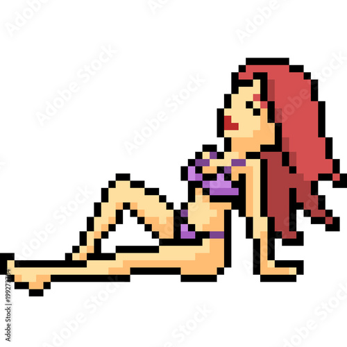 vector pixel art beach girl