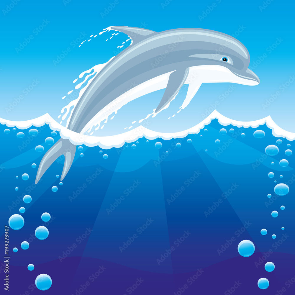Fototapeta premium Cheerful dolphin jumping from the water.