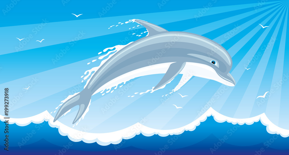 Fototapeta premium Cheerful dolphin jumping from the water.