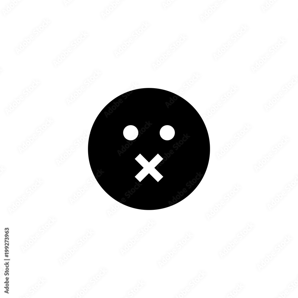 Mute emoticon square face vector icon
