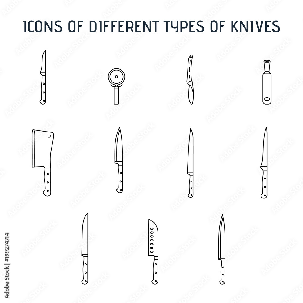 Set of linear icons icons of kitchen knives. Set of linear icons icons of kitchen knives.