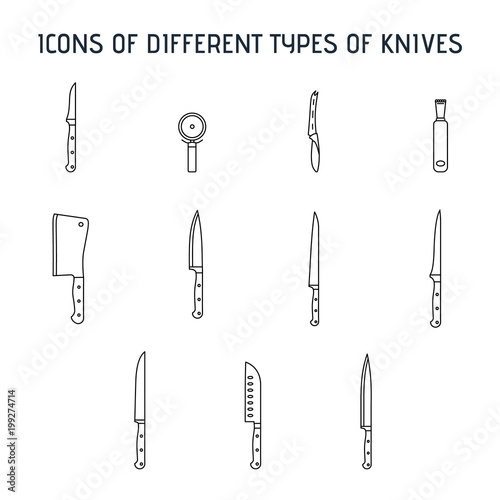 Set of linear icons icons of kitchen knives.
