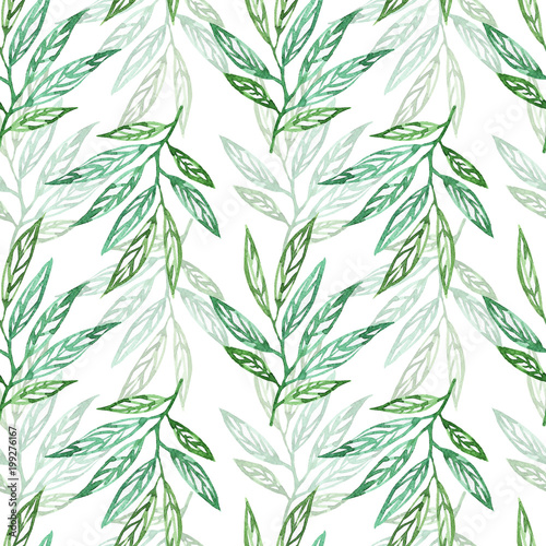 Floral seamless pattern with abstract leaves watercolor. Foliage illustration in hand painting style on white background