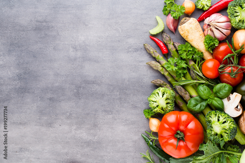 Flat lay of various colorful raw vegetables. Flat lay of various colorful raw vegetables.