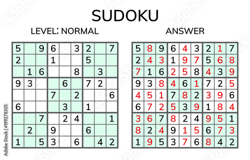 Sudoku. Kids and adult mathematical mosaic. Magic square. Logic puzzle game. Digital rebus.