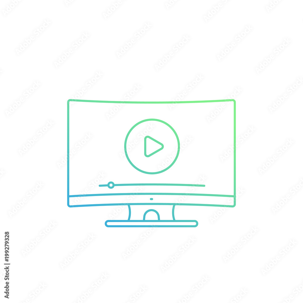 play video, player on TV screen vector linear icon play video, player on TV screen vector linear icon