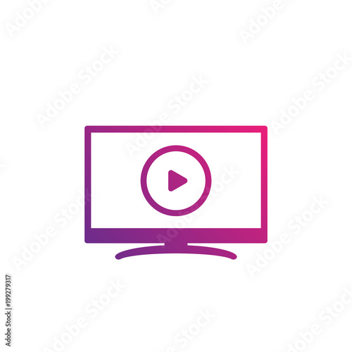 play video, player on TV screen icon on white