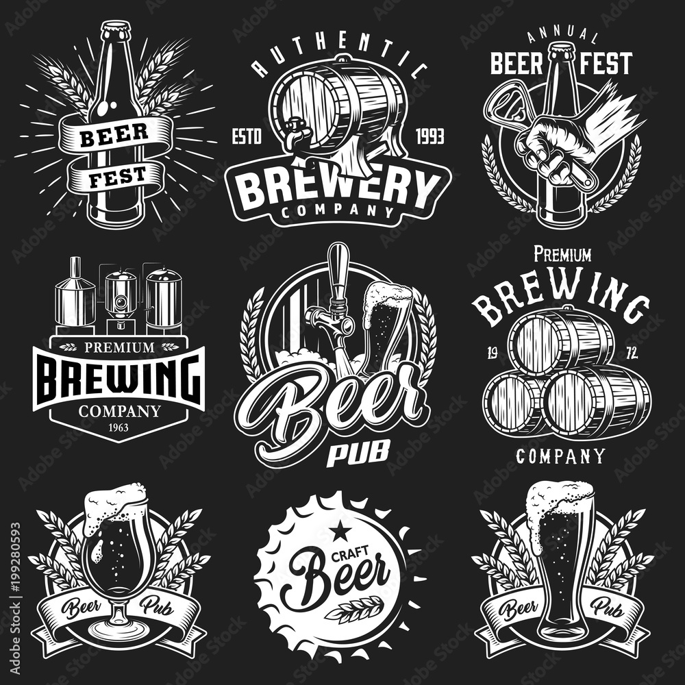 Fototapeta premium Set emblems with beer objects