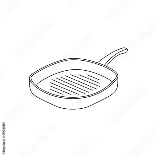 Vector linear illustration of a frying pan