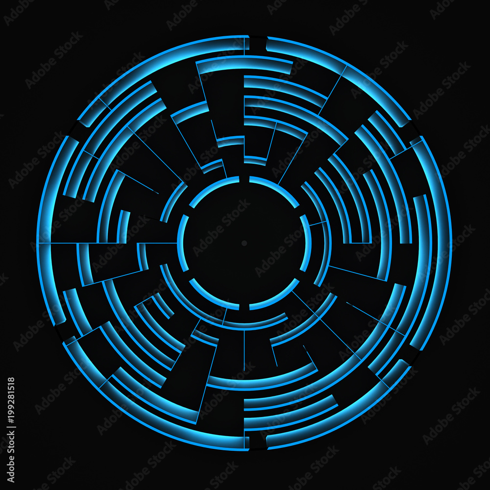 round blue labyrinth on a black background round blue labyrinth on a black background