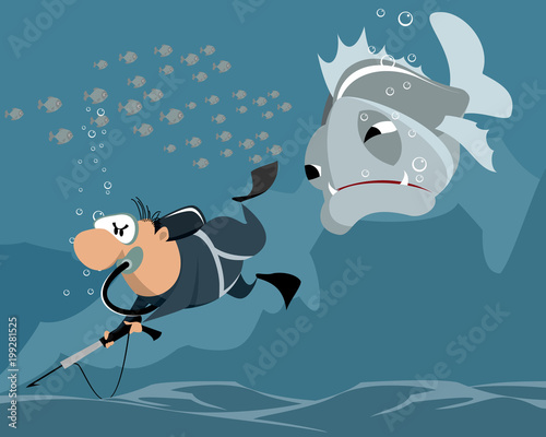 Underwater hunter and big fish