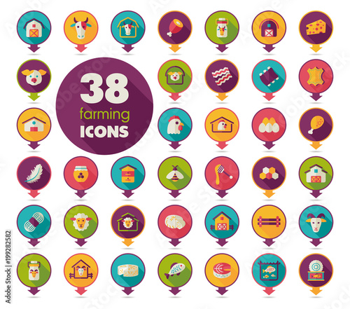 Farm animal pin map icon vector set