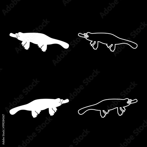 Platypus or duckbill icon set white color illustration flat style simple image