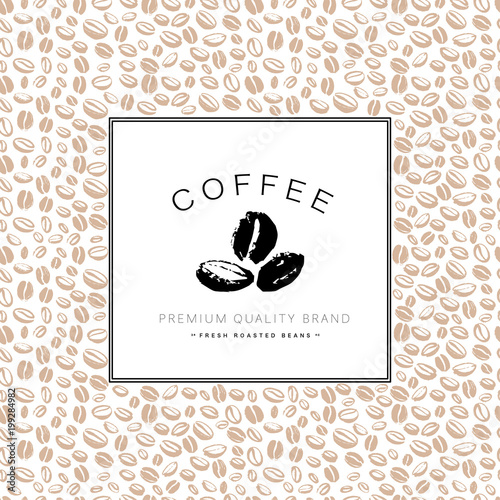 Vector hand drawn coffee logo design elements isolated on textured background. Coffee shop craft emblem, company insignia template, banner, print, etc.