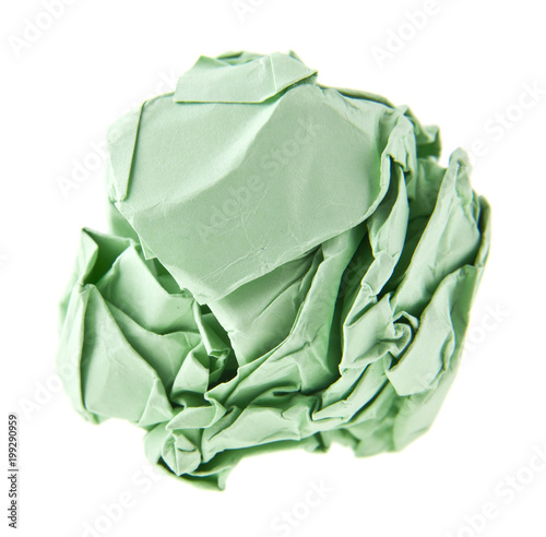 green crumpled paper isolated on white background