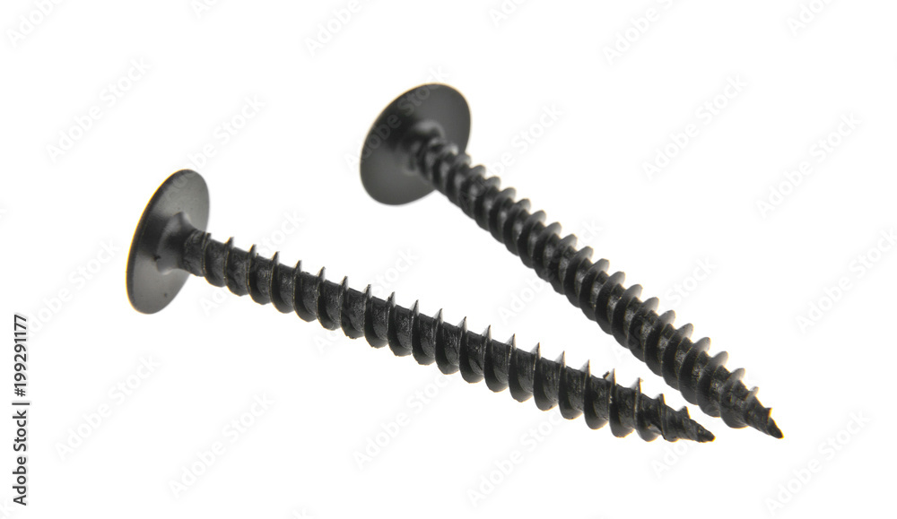 black self-tapping screws isolated on white background black self-tapping screws isolated on white background