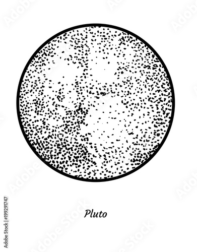 Pluto planet illustration, drawing, engraving, ink, line art, vector
