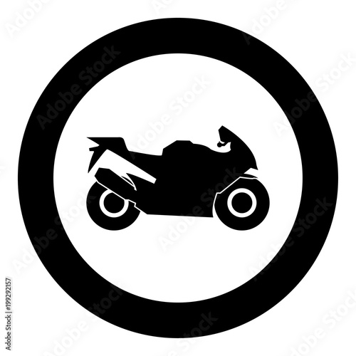 Motorcycle black icon in circle vector illustration isolated .