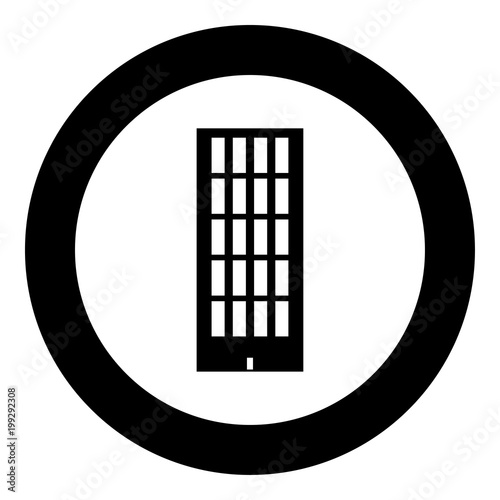 Sky tower building black icon in circle vector illustration isolated .