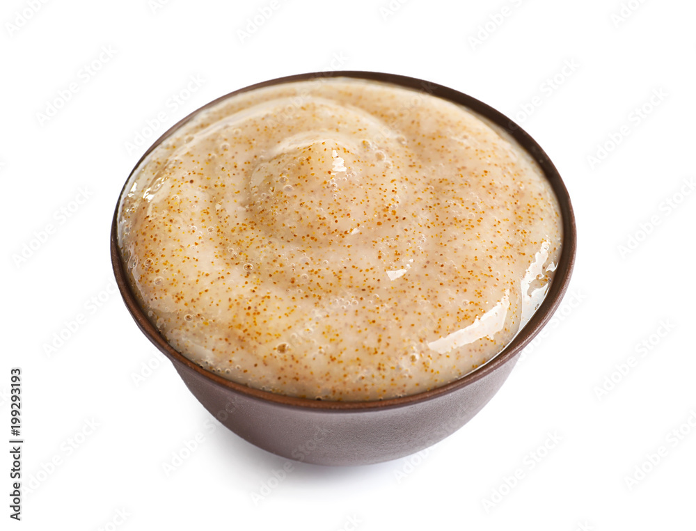 Bowl with natural scrub on white background Bowl with natural scrub on white background
