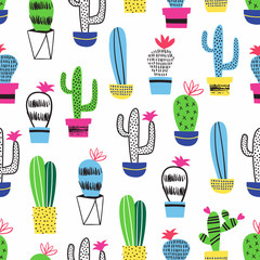 Keuken achterwand Planten in pot patronen Vrolijke cactus kinderkamer patroon  © texturis