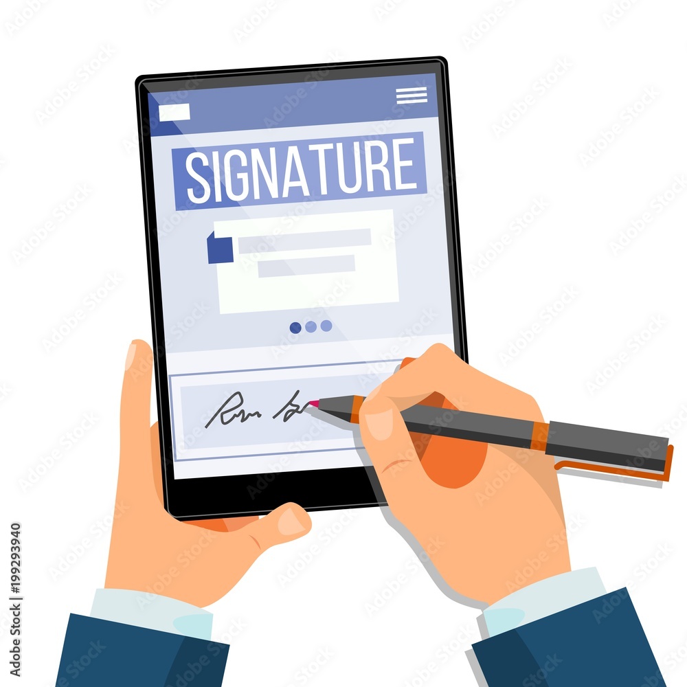 Electronic Signature Tablet Vector. Electronic Document, Contract. Digital  Signature. Isolated Flat Illustration Stock-Vektorgrafik | Adobe Stock