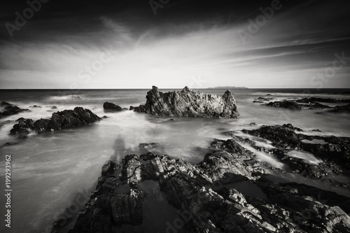Beautiful long exposure shot of seascape in black and white.Nature composition.