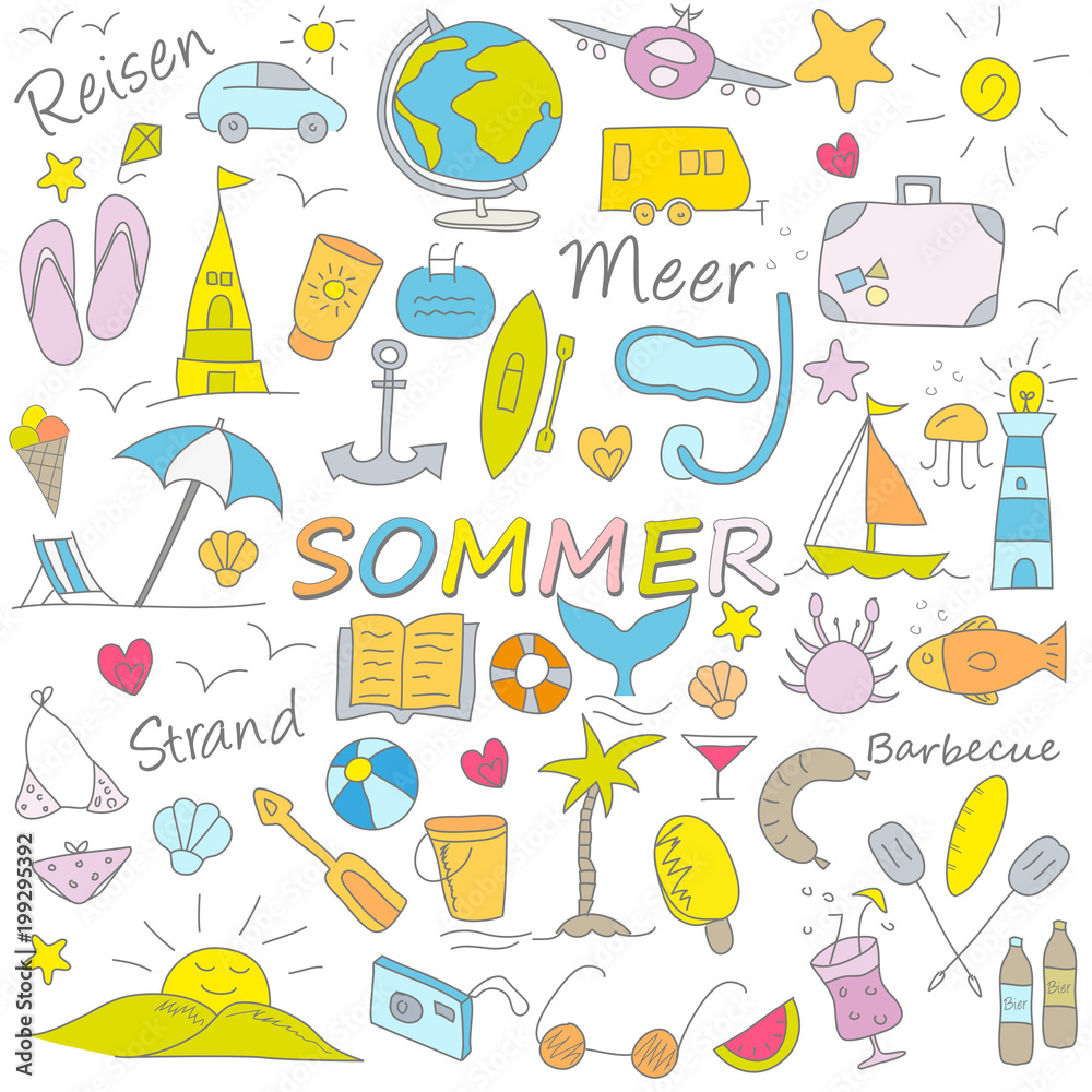 Sommer icons, farbenfroh Stock Vector | Adobe Stock