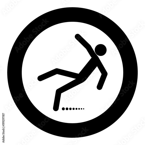 Man slip fall icon black color in circle