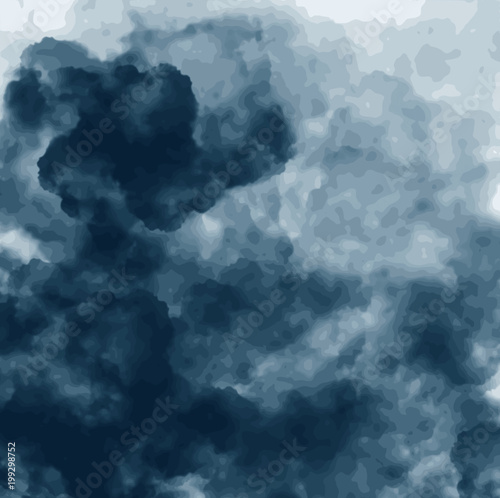 dark blue watercolor stormy mood cloudscape pattern, vector illustration