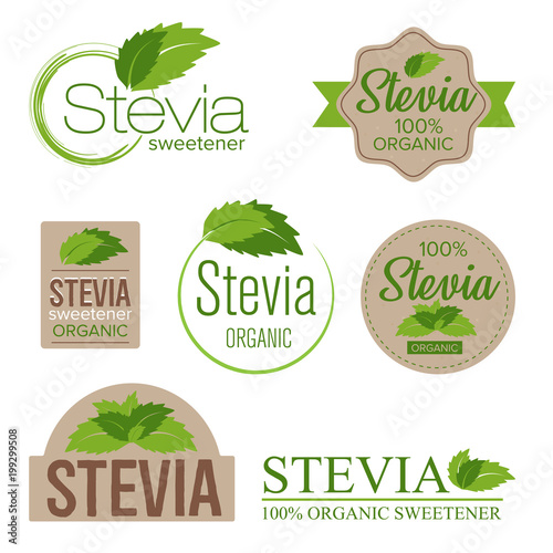 stevia sweetener sugar substitute label set photo