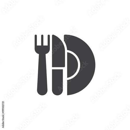 Knife fork and plate vector icon. filled flat sign for mobile concept and web design. Restaurant cutlery simple solid icon. Food symbol, logo illustration. Pixel perfect vector graphics