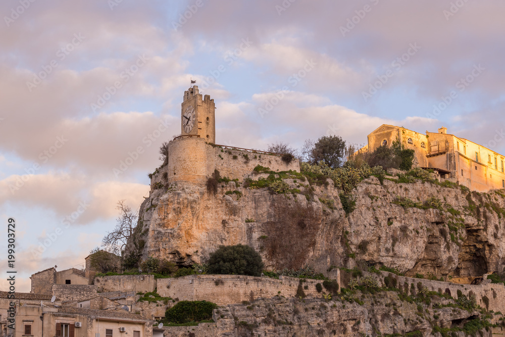 The landmark clock tower of the picturesque Sicilian town of Modica