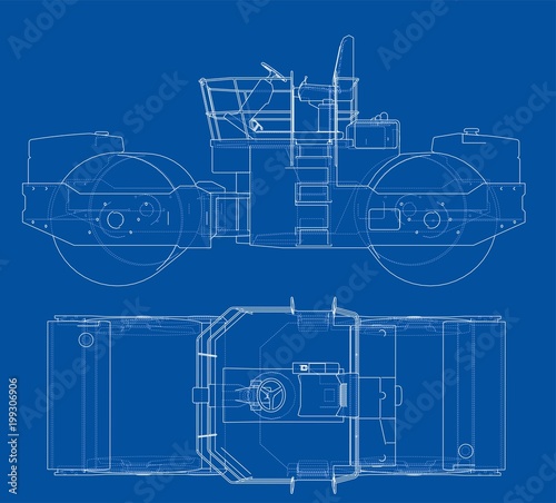 Asphalt compactor outlined vector