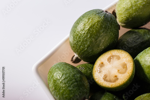 fresh fruits of the Feijoa on a white background