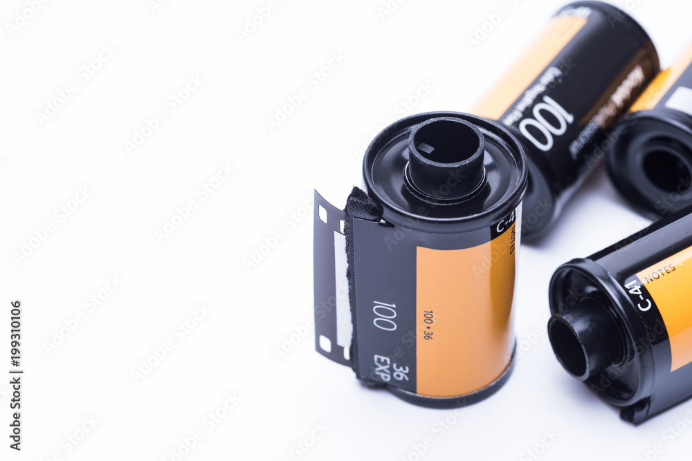 photo film in cartridge isolated on white background.