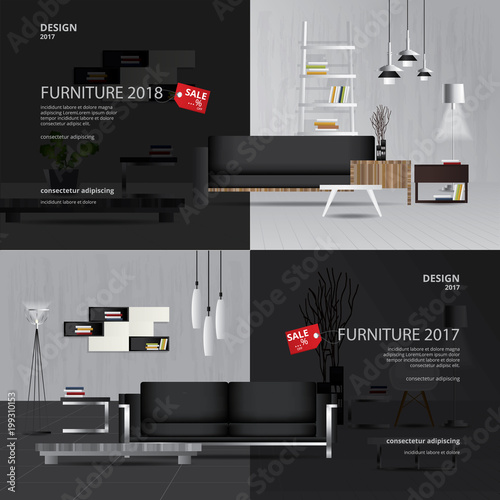 2 Banner Furniture Sale Design Template Vector Illustration