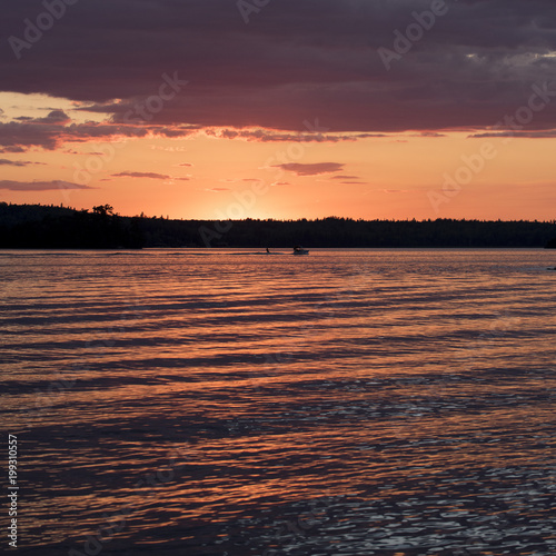 Scenic view of the lake at dusk, Kenora, Lake of the Woods, Ontario, Canada