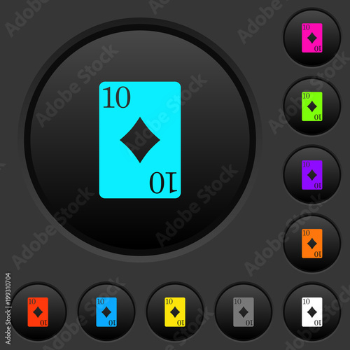 Ten of diamonds card dark push buttons with color icons