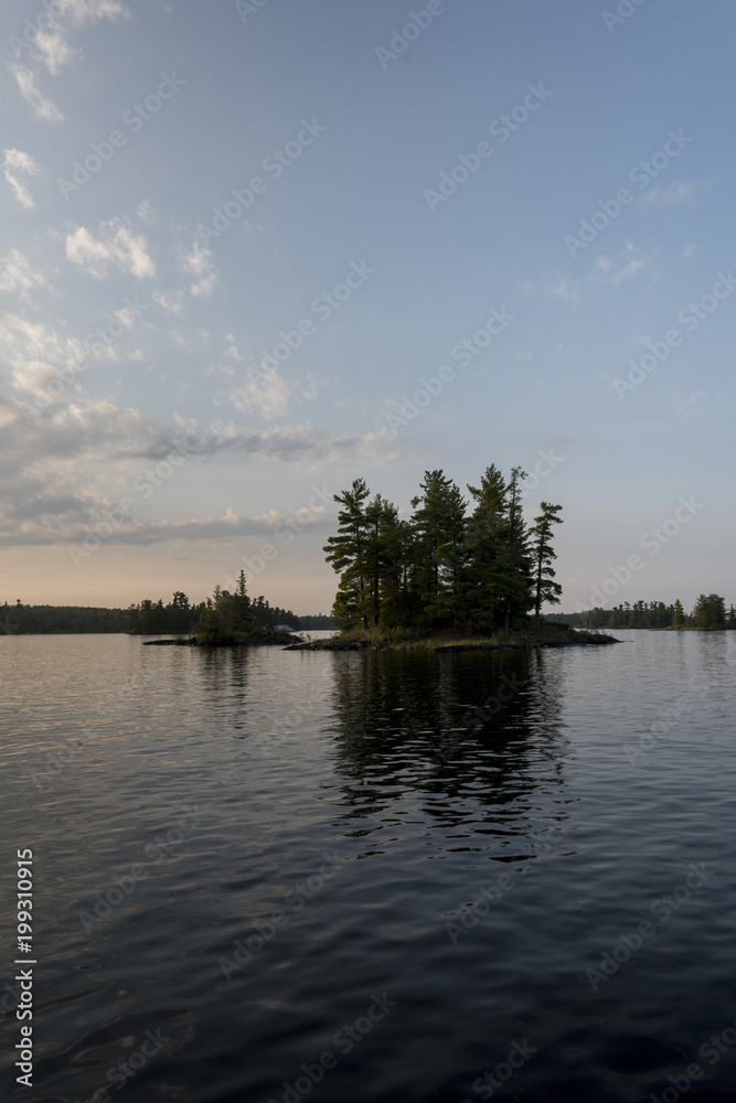 Silhouette of trees on an island, Kenora, Lake of The Woods, Ontario, Canada Silhouette of trees on an island, Kenora, Lake of The Woods, Ontario, Canada