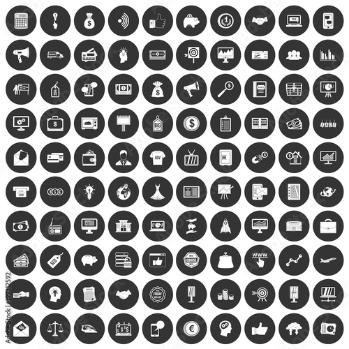 100 e-commerce icons set black circle