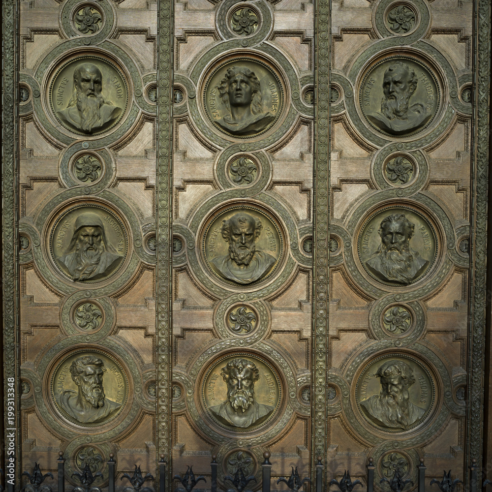 Carving on the door of St. Stephen's Basilica, Budapest, Hungary